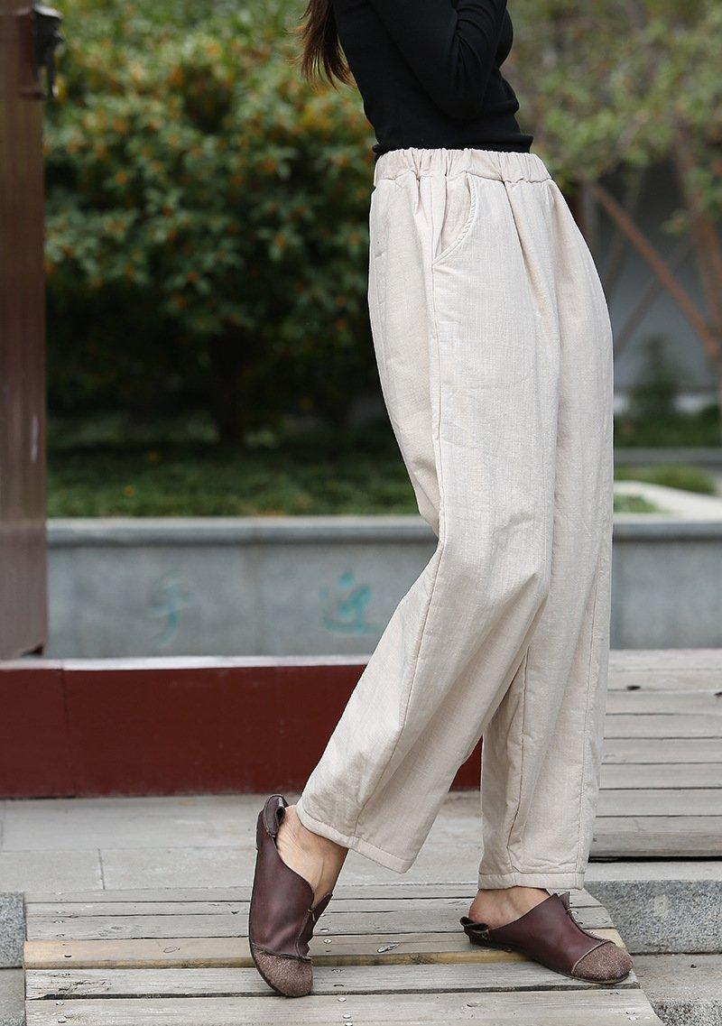 Cotton Linen Leisure Elastic Waist Warm Harem Pants 2020 - Omychic