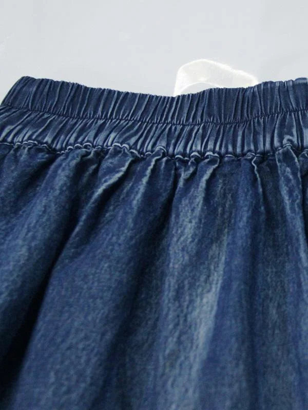 Vintage Splicing Pleated Jean Skirt