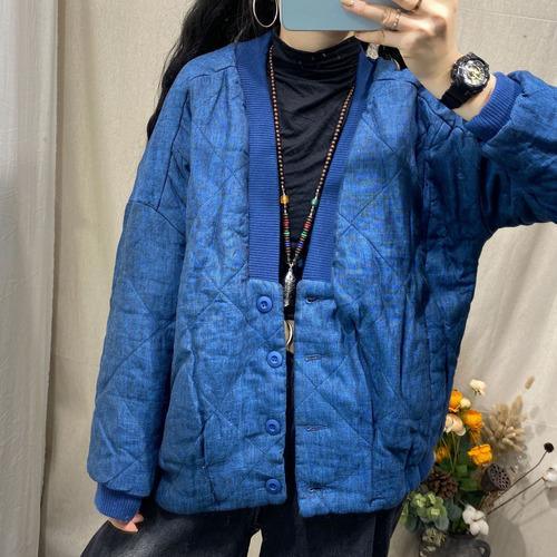 Women Winter Patchwork V Neck Padded Coat Parkas Outerwear Ladies Vintage Parkas Female 2020 Vintage Topcoat - Omychic