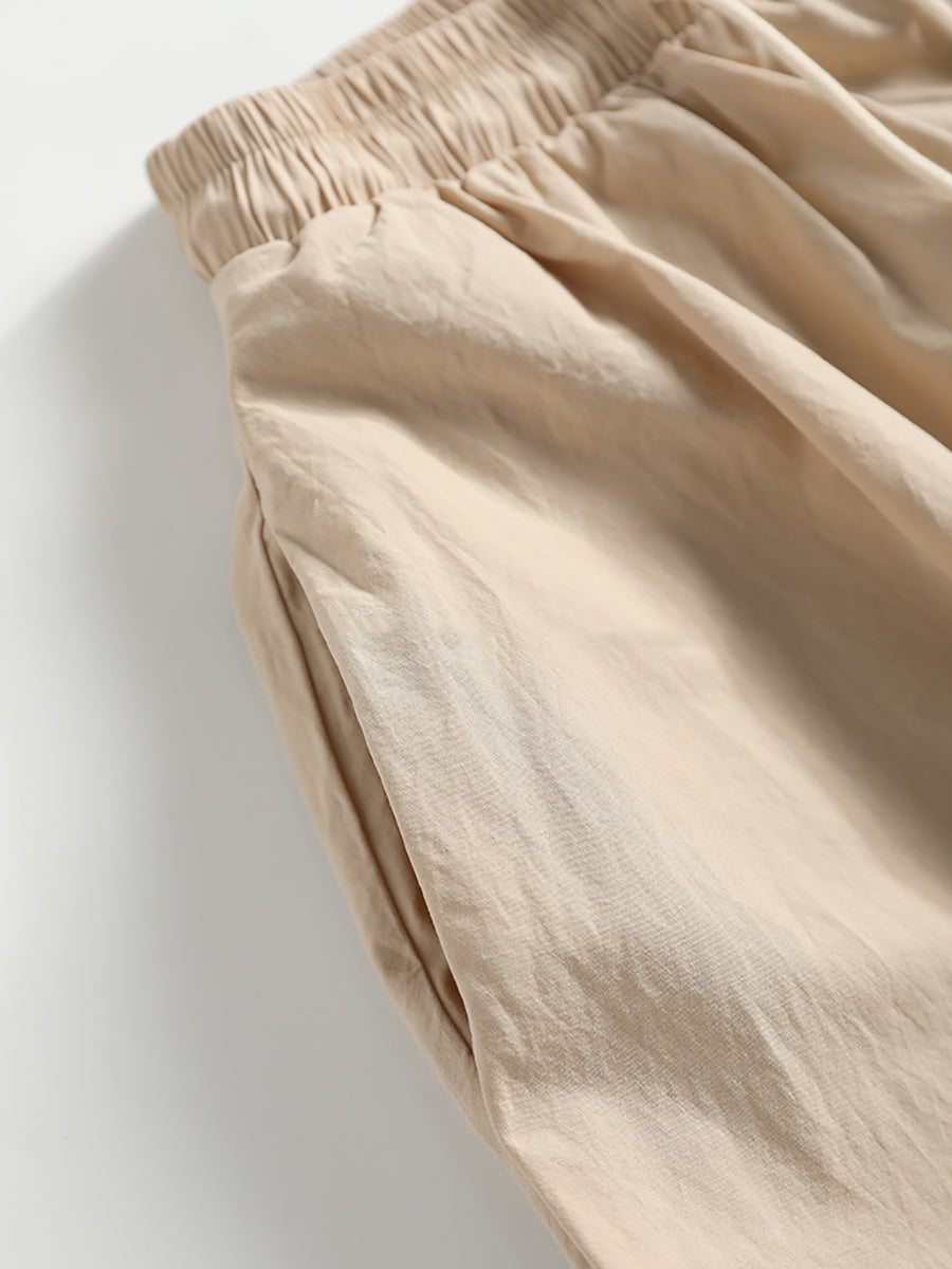 Solid Color Loose Pocket Drawstring Cotton Skirt