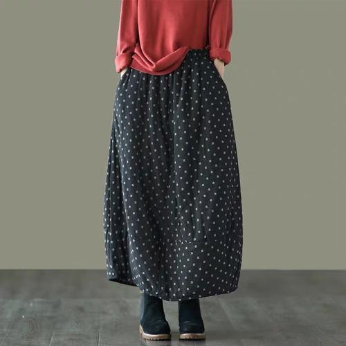 Women Loose Polka Dot Padded Skirts Ladies Vintage Elastic Waist Skirt Female Cotton Linen Winter Skirts 2020 - Omychic