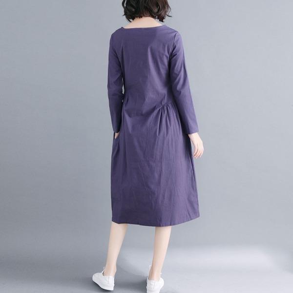 New Arrival 2020 Autumn Simple Style Vintage Solid Color Loose Dress - Omychic