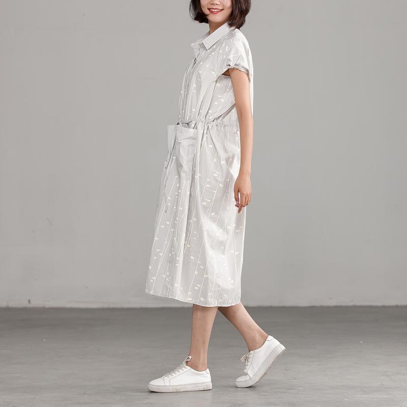 Cotton Polo Collar Light Gray Short Sleeve Dress - Omychic