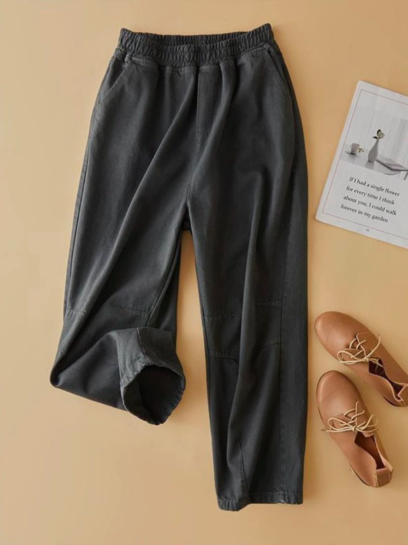 Loose Casual Straight Solid Color Ninth Pants