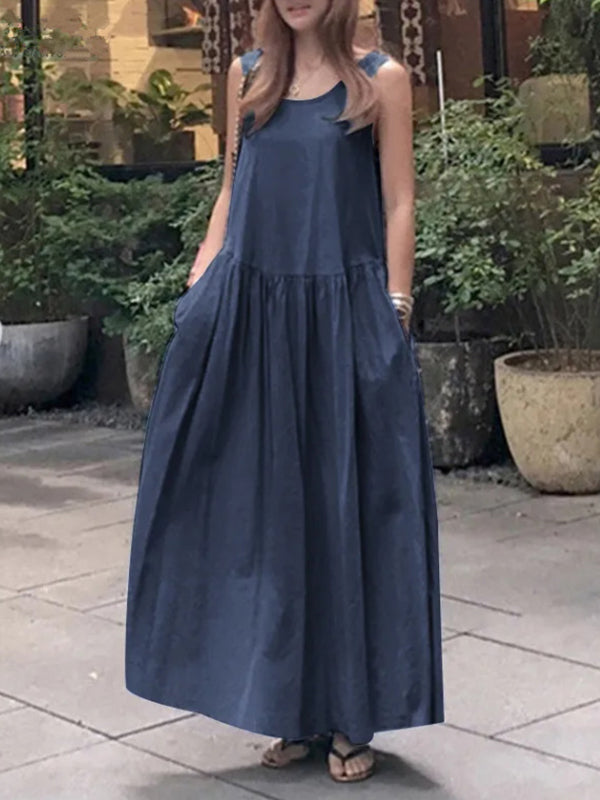 Casual Solid Color Split-Joint Loose Maxi Dress