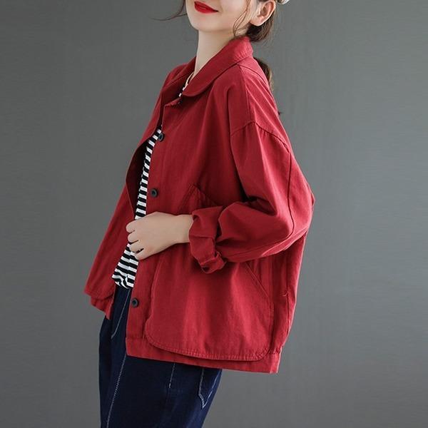 Style Vintage Solid Color Female Loose Casual Outerwear Coats - Omychic