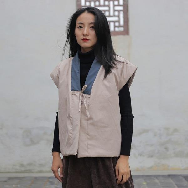Women Vintage Belt Vests Coats Patchwork Chinese Style Women Cloths Soft Vests Coats - Omychic