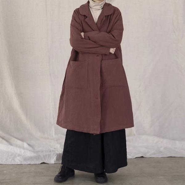 Women Vintage Cotton Linen Parkas Button Pockets Coats 2020 Autumn Solid Color Plus Size Parkas - Omychic
