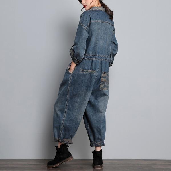 Ladies Vintage Denim Jumpsuits Female 2020 Spring Autumn Overalls - Omychic