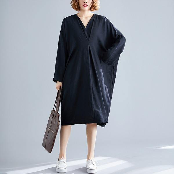 omychic plus size oversize cotton linen vintage for women casual loose midi autumn dress - Omychic