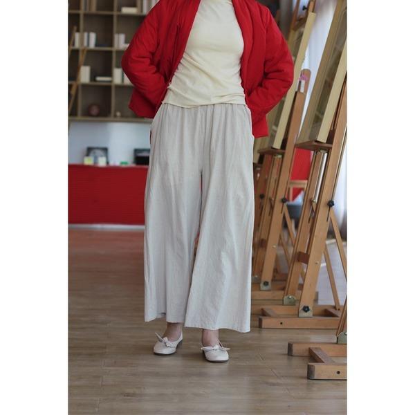 Elastic Waist Wide Leg Pants Ladies Vintage Cotton Linen Trousers - Omychic