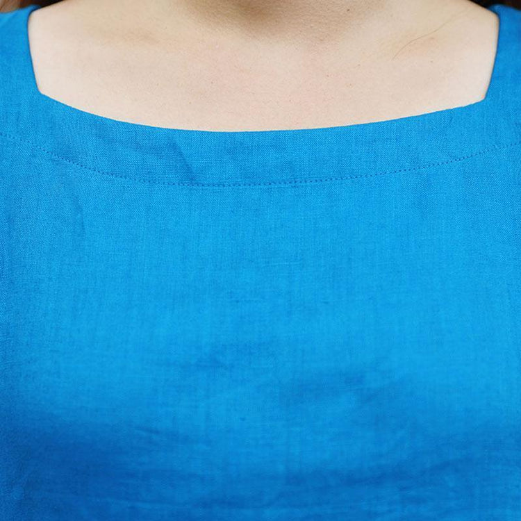 Special Collar Design Women Half Sleeve Loose Blue Folded Dress - Omychic