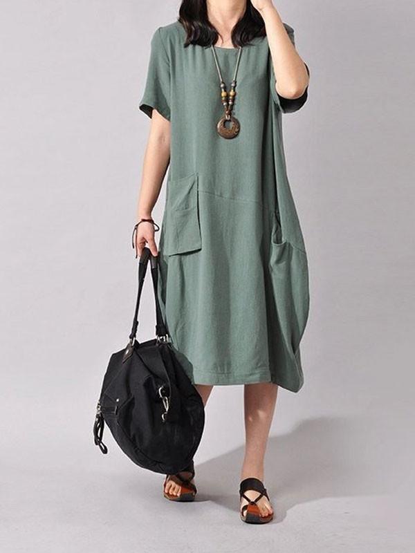 Women Cotton Linen Loose Dress - Omychic