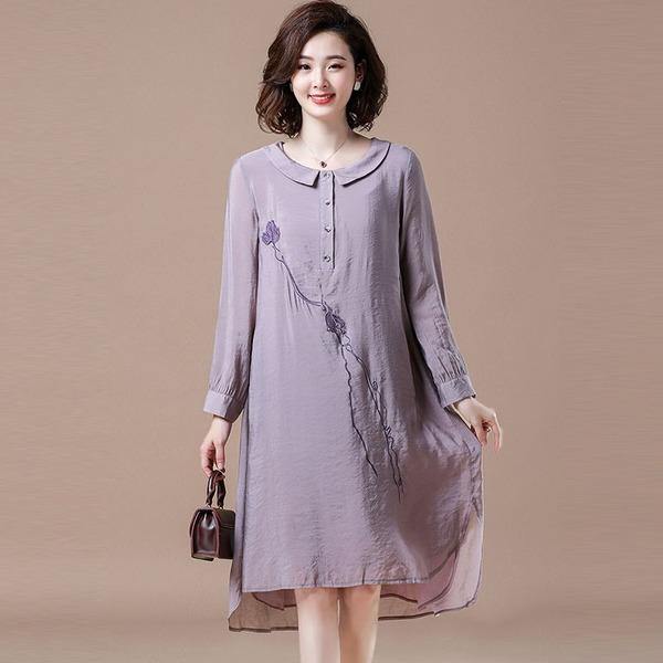 Casual Dresses New Arrival 2020 Autumn Simple Style  Loose Ladies Knee-length Dress - Omychic