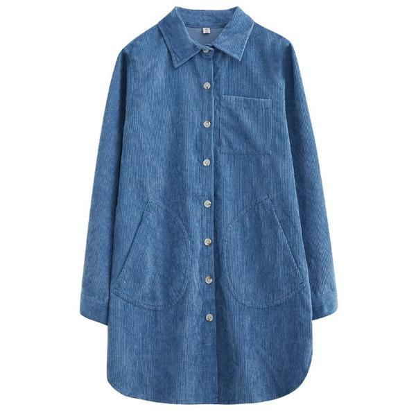 omychic plus size corduroy vintage  korean style Casual loose autumn winter shirt women blouse 2020 clothes ladies tops - Omychic