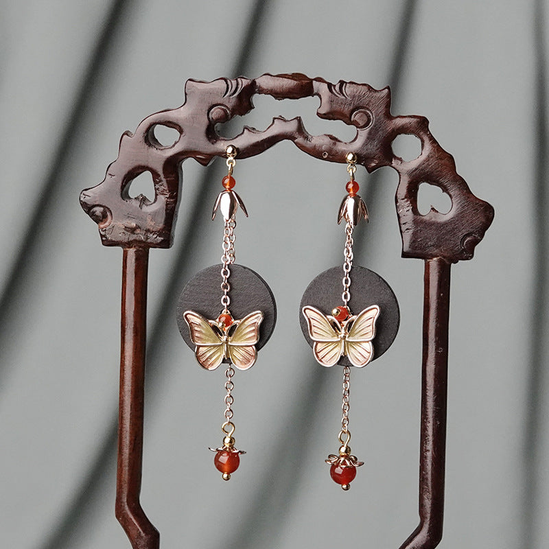 Simple Fashion Red Agate Earrings Retro Wooden Earrings