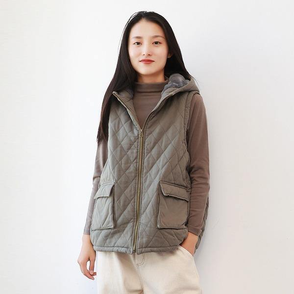 Women 2020 Autumn New Sleeveless Hooded Pockets Chinese Style Women Cloths Loose Vests - Omychic