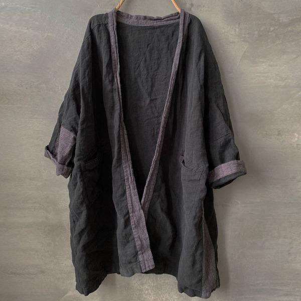 Patchwork Cotton Linen Comfortable Long Sleeve Cardigan Coats - Omychic