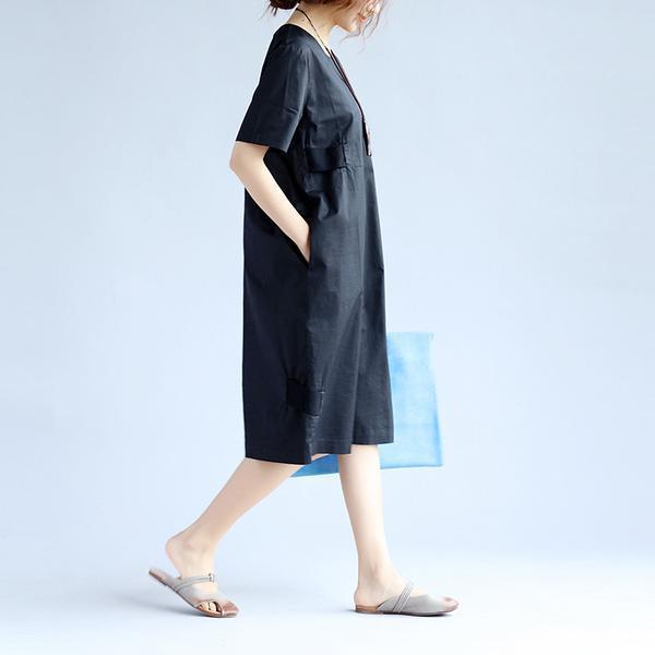 Cotton Women Splicing Short Sleeves Khaki Dress - Omychic