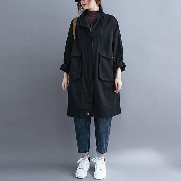 cotton plus size Oversized vintage casual loose midi winter autumn spring trench coat - Omychic