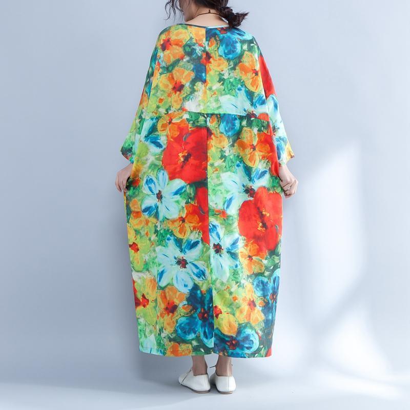 Colorful Printed Round Neck Long Sleeve Spring Dress - Omychic