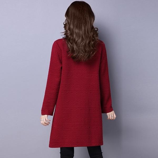 long sleeve cotton vintage plus size women casual loose mini short winter autumn dress - Omychic