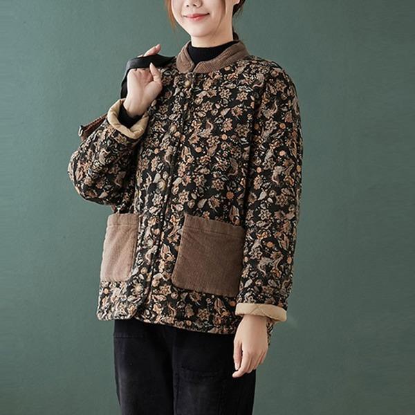 Winter Vintage Print Loose Comfortable Female Outerwear Coats - Omychic