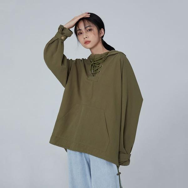 Drawstring Loose Pullover Sweatshirt Solid Color Casual Women Winter The New Hooded Collar Fashion Short Top Coat - Omychic