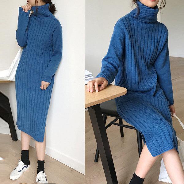 Winter wholesale casual solid color oversized ribbed knitted dress - Omychic