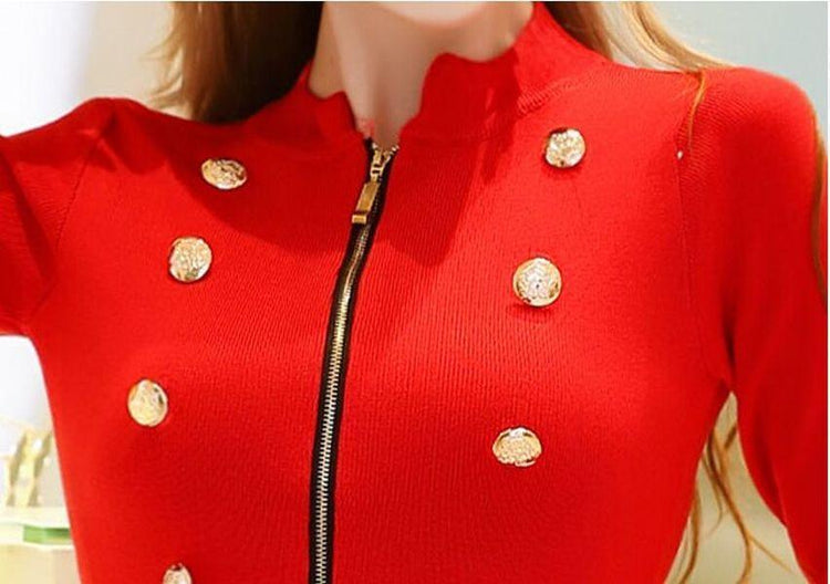 long sleeve plus size cotton women casual bodycon midi autumn winter knitted sweater dress - Omychic
