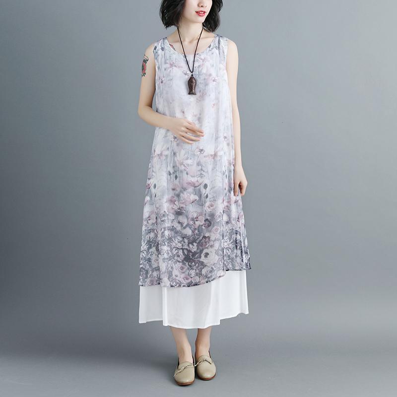 Women Sleeveless Printed Patchwork Pullovers Dress - Omychic