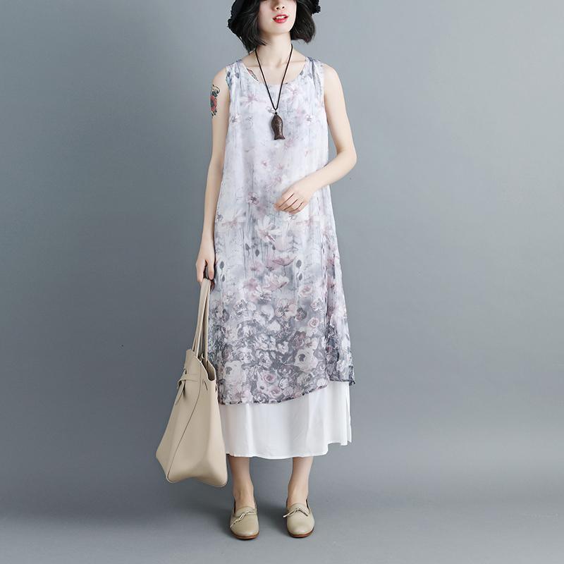 Women Sleeveless Printed Patchwork Pullovers Dress - Omychic