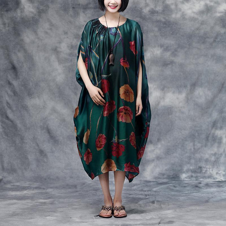 Summer Floral Casual  Dark Green Pocket Dress - Omychic