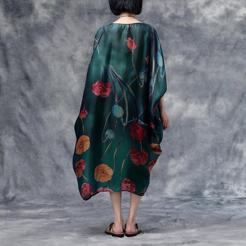 Summer Floral Casual  Dark Green Pocket Dress - Omychic