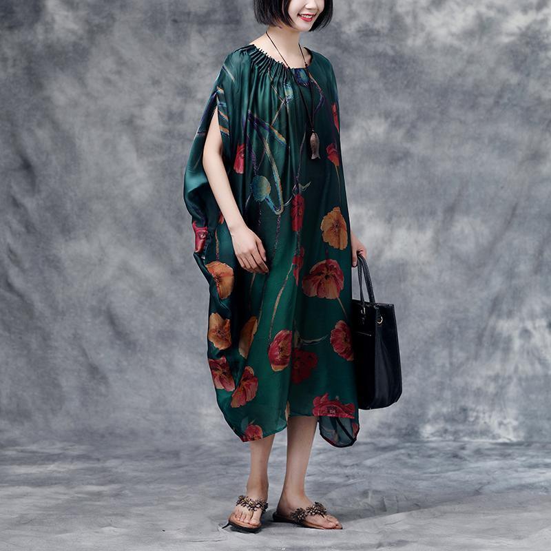 Summer Floral Casual  Dark Green Pocket Dress - Omychic