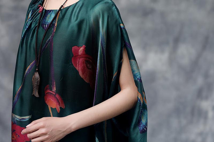 Summer Floral Casual  Dark Green Pocket Dress - Omychic