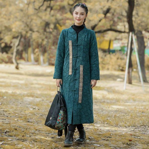 Winter New Button Warm Stand Long Sleeve Women Parkas Patchwork Coats - Omychic