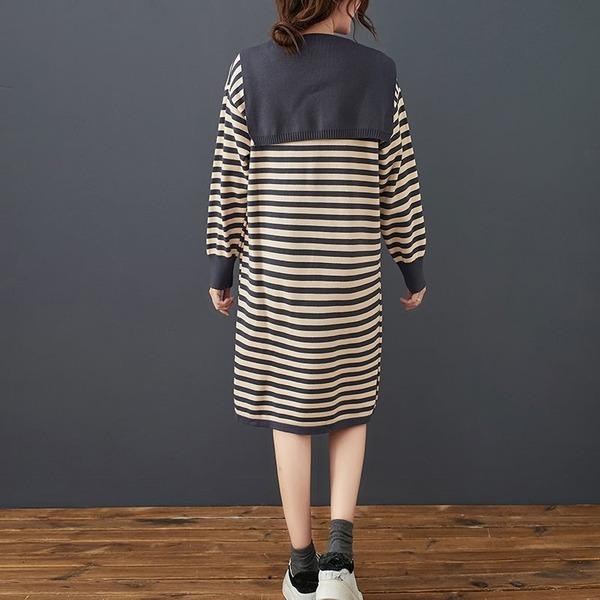2020 Autumn Korean Simple Style Striped Loose Comfortable Female Knee-length Dresses - Omychic