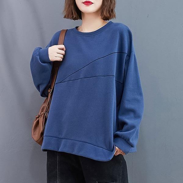 Winter Simple Style O-neck Solid Color Loose Female Pullovers Hoodies - Omychic
