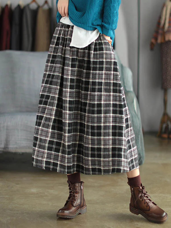 Artistic Retro Plaid A-Line Skirt Spring - Omychic