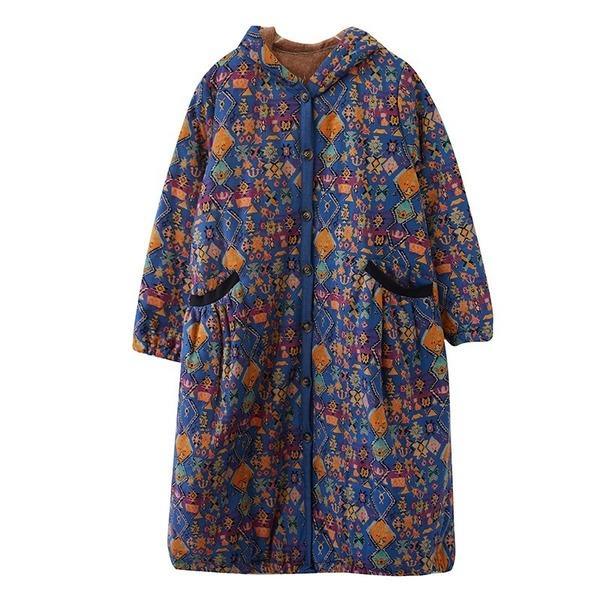 plus size hooded Cotton vintage floral casual long loose autumn winter jacket clothes women Coat 2020 outerwear - Omychic