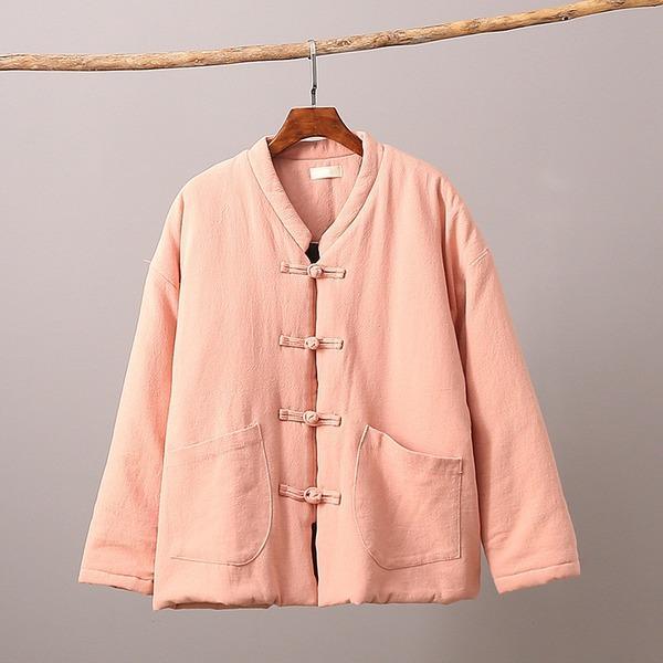 Winter Vintage Warm V-Neck Chinese Style Plate Buckle Parkas Coats - Omychic