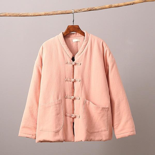 Winter Vintage Warm V-Neck Chinese Style Plate Buckle Parkas Coats - Omychic