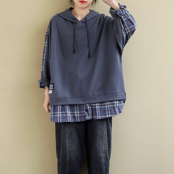 Style Plaid Patchwork Female Hooded Pullovers - Omychic