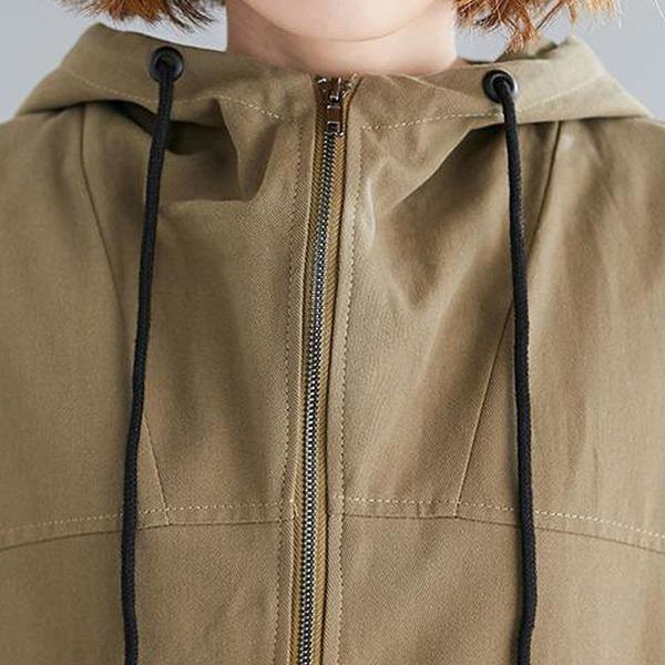 Pockets Zipper All-match Hooded Windbreaker 2020 New Simple Leisure Plus Size Women Coat - Omychic