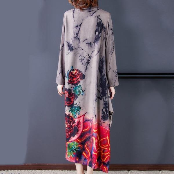 omychic plus size cotton velvet vintage floral women casual loose autumn winter dress - Omychic