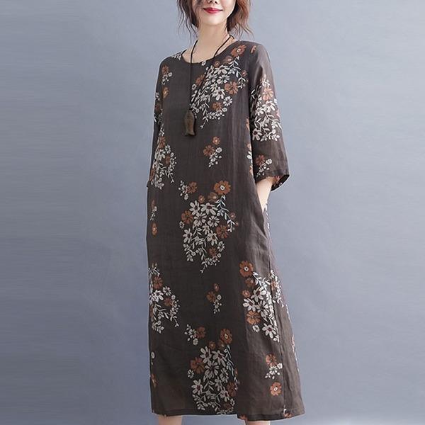 Vintage Floral Print Loose Comfortable Female Casual Dresses - Omychic