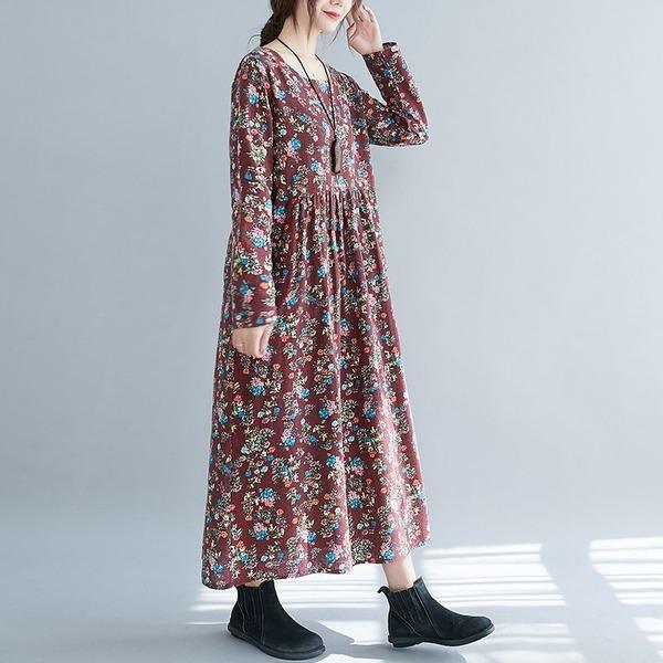 Style Floral Print Loose Ladies A-line Casual Dresses - Omychic