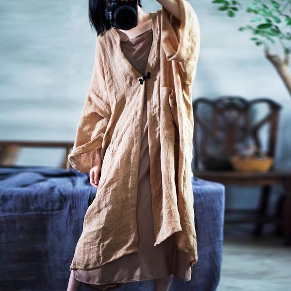 Solid Color Long Trench Coats New Causal Loose Patchwork Long Sleeve Cardigan Coats - Omychic