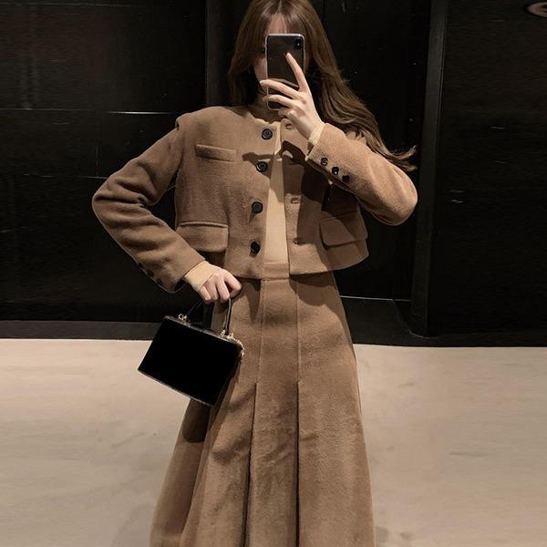 Vintage Wrinkles Skirt Women Winter Trendy Fashion New Style A Line Style Empire Waist Elegant Match All Pleated - Omychic
